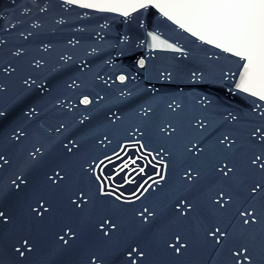 DFC Patterned Golf Polo Dark Blue|White