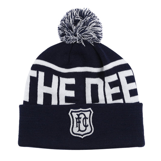 Dark Blue Text Bobble Hat
